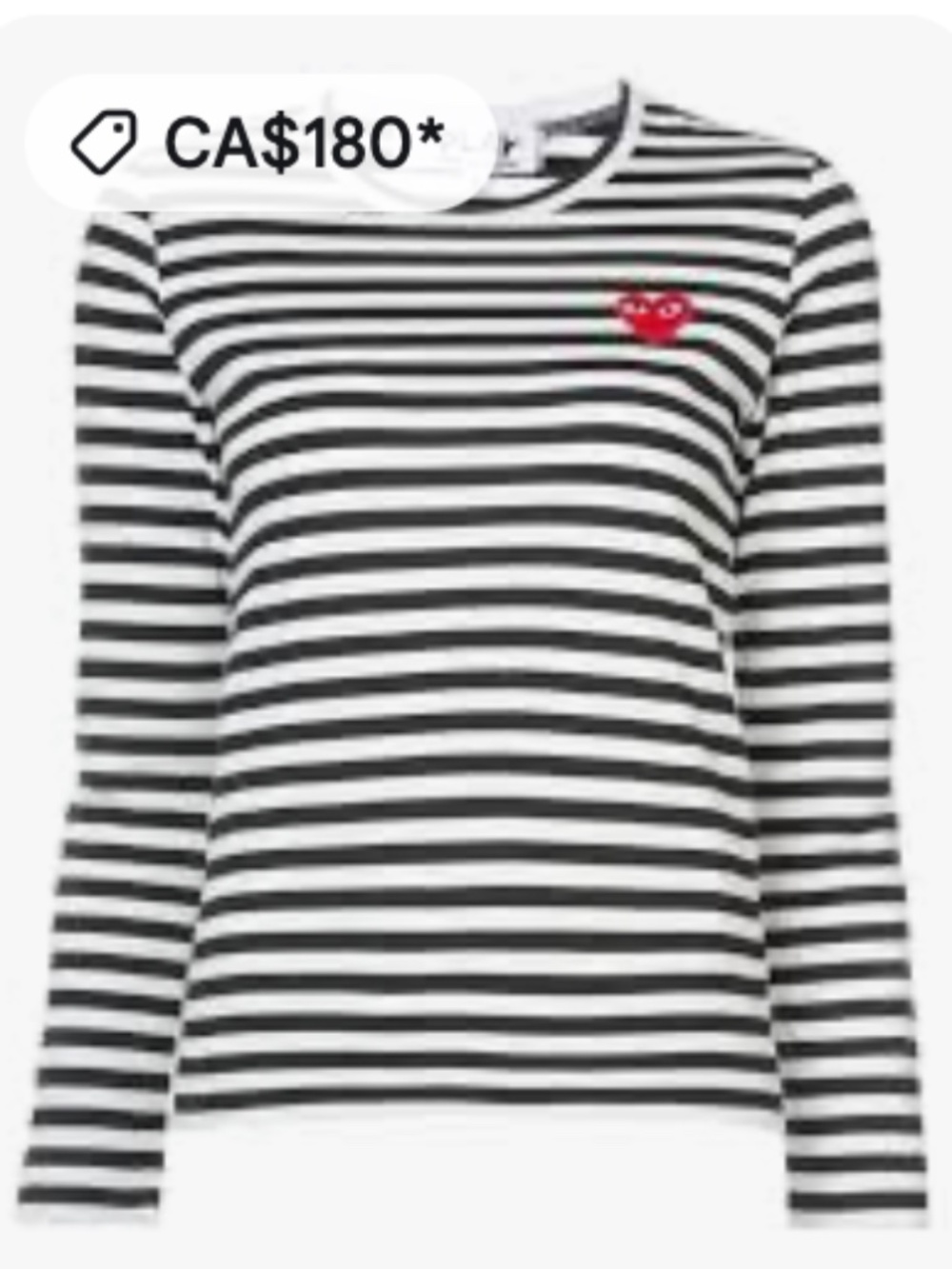 PLAY Comme des Garçons Red Heart Striped Long Sleeve Shirt L